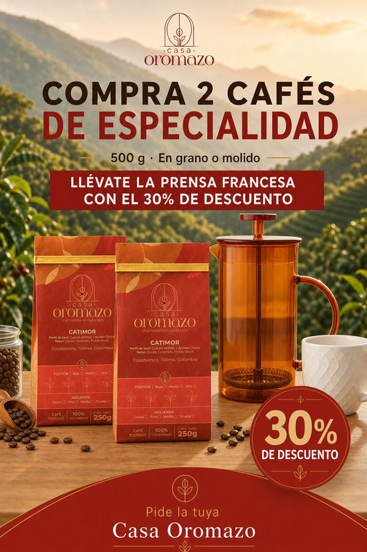 Combo: 2 Cafés Molidos (500gr) + Prensa Francesa (1LT)
